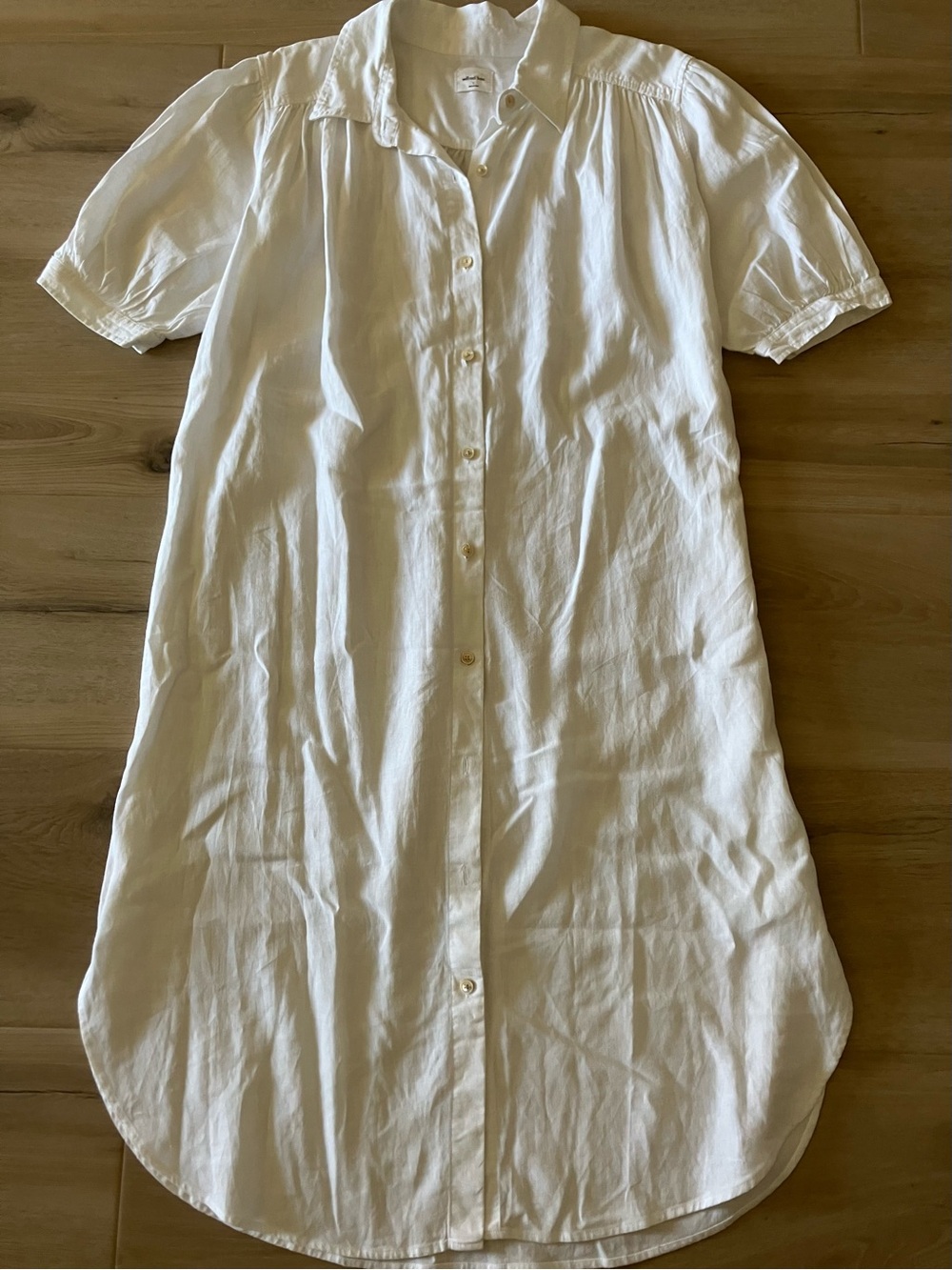 Aritzia White linen Button-Front Shirt Dress